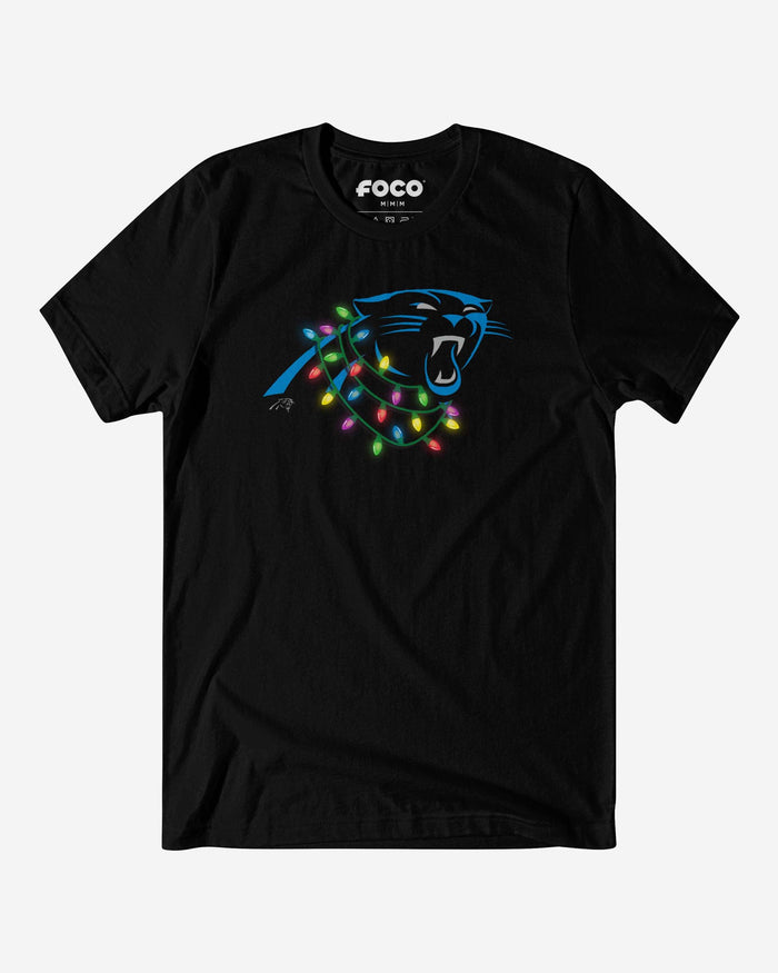 Carolina Panthers Primary Logo Holiday Lights T-Shirt FOCO S - FOCO.com