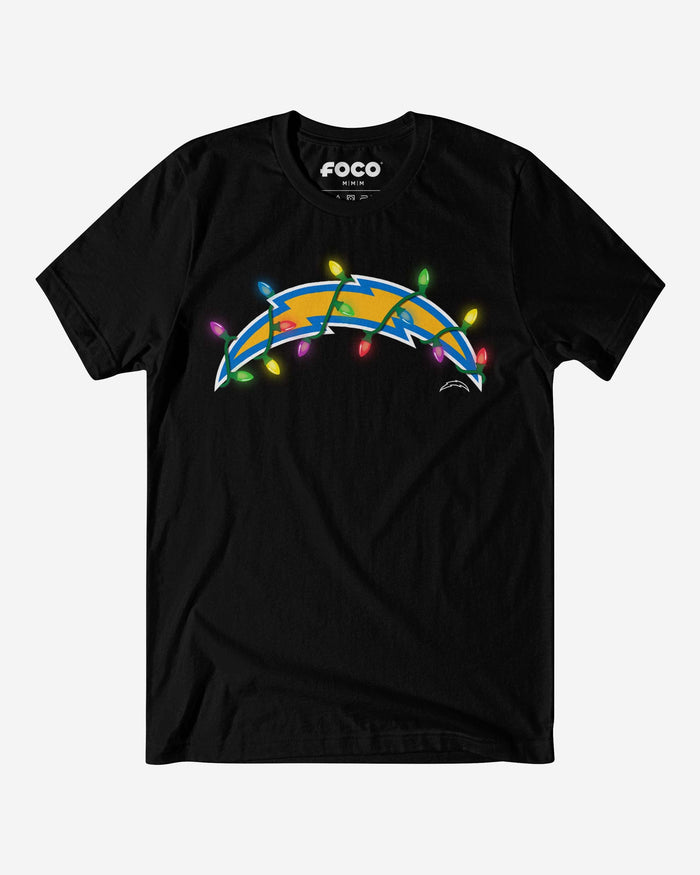 Los Angeles Chargers Primary Logo Holiday Lights T-Shirt FOCO S - FOCO.com