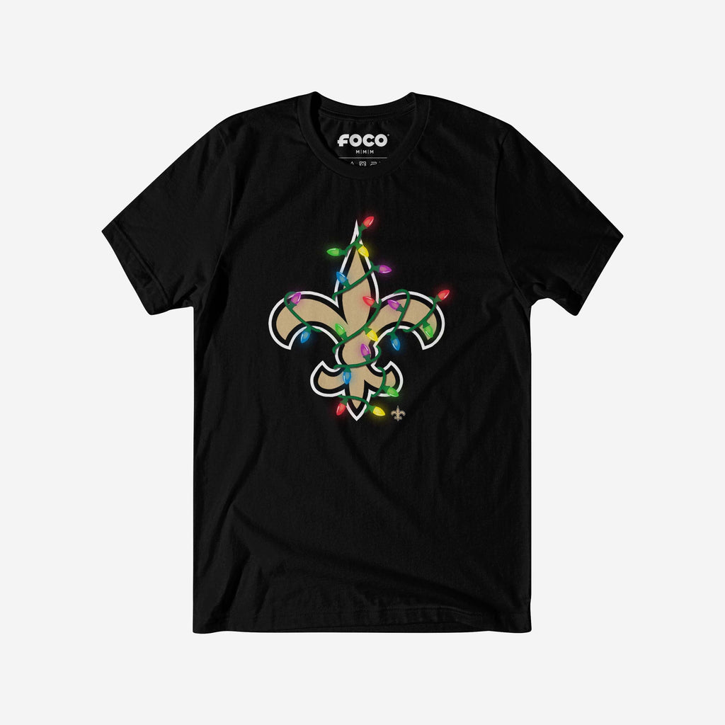 New Orleans Saints Primary Logo Holiday Lights T-Shirt FOCO S - FOCO.com