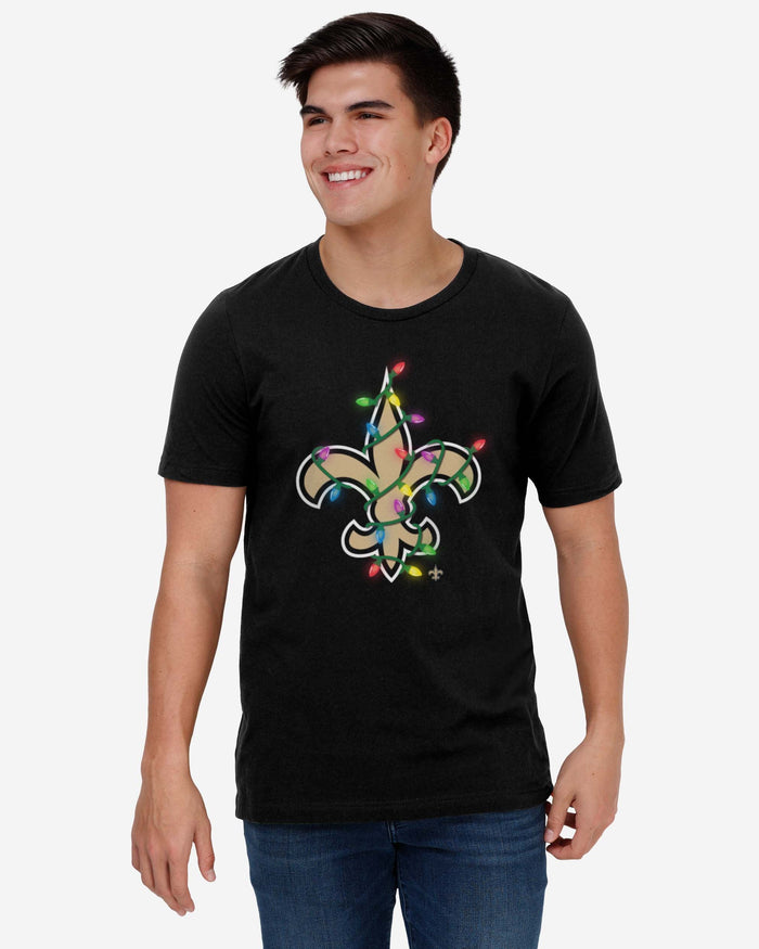 New Orleans Saints Primary Logo Holiday Lights T-Shirt FOCO - FOCO.com