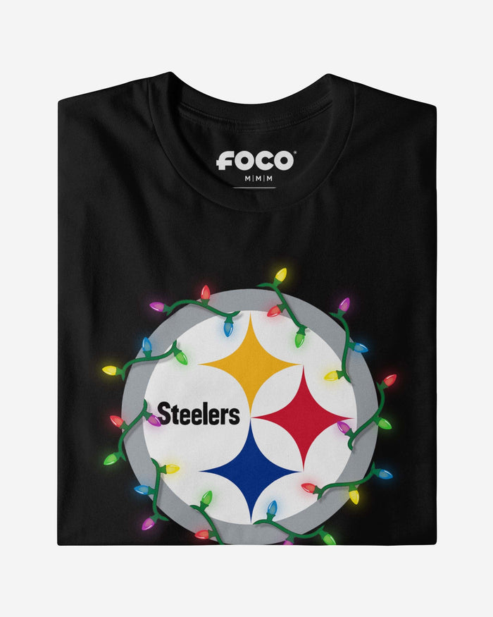 Pittsburgh Steelers Primary Logo Holiday Lights T-Shirt FOCO - FOCO.com