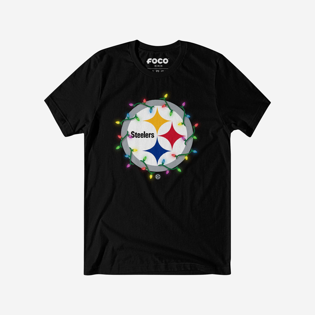 Pittsburgh Steelers Primary Logo Holiday Lights T-Shirt FOCO S - FOCO.com