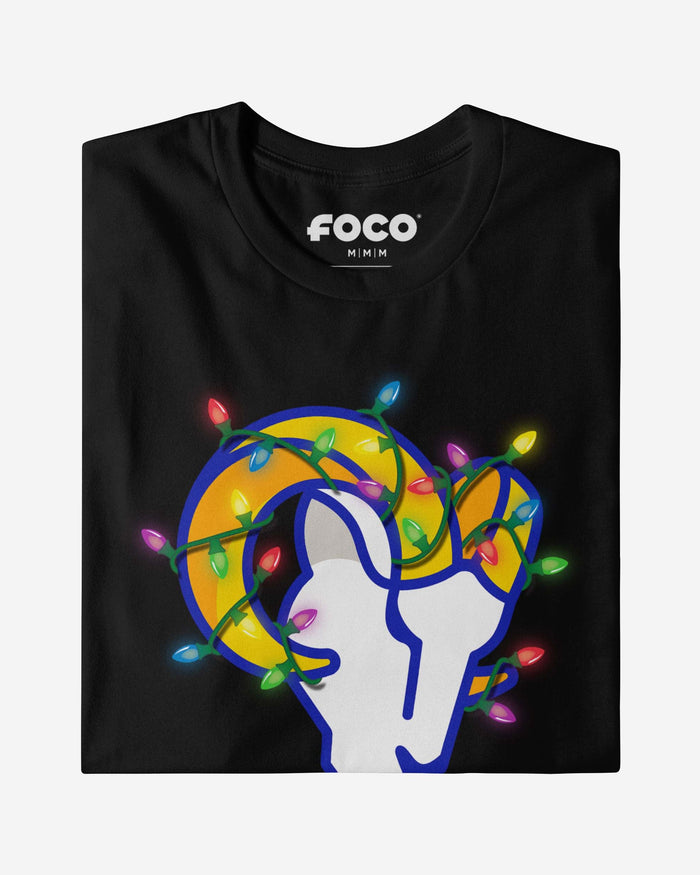 Los Angeles Rams Primary Logo Holiday Lights T-Shirt FOCO - FOCO.com