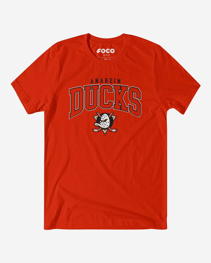 Anaheim Ducks Classic Arched Logo T-Shirt FOCO Poppy S - FOCO.com