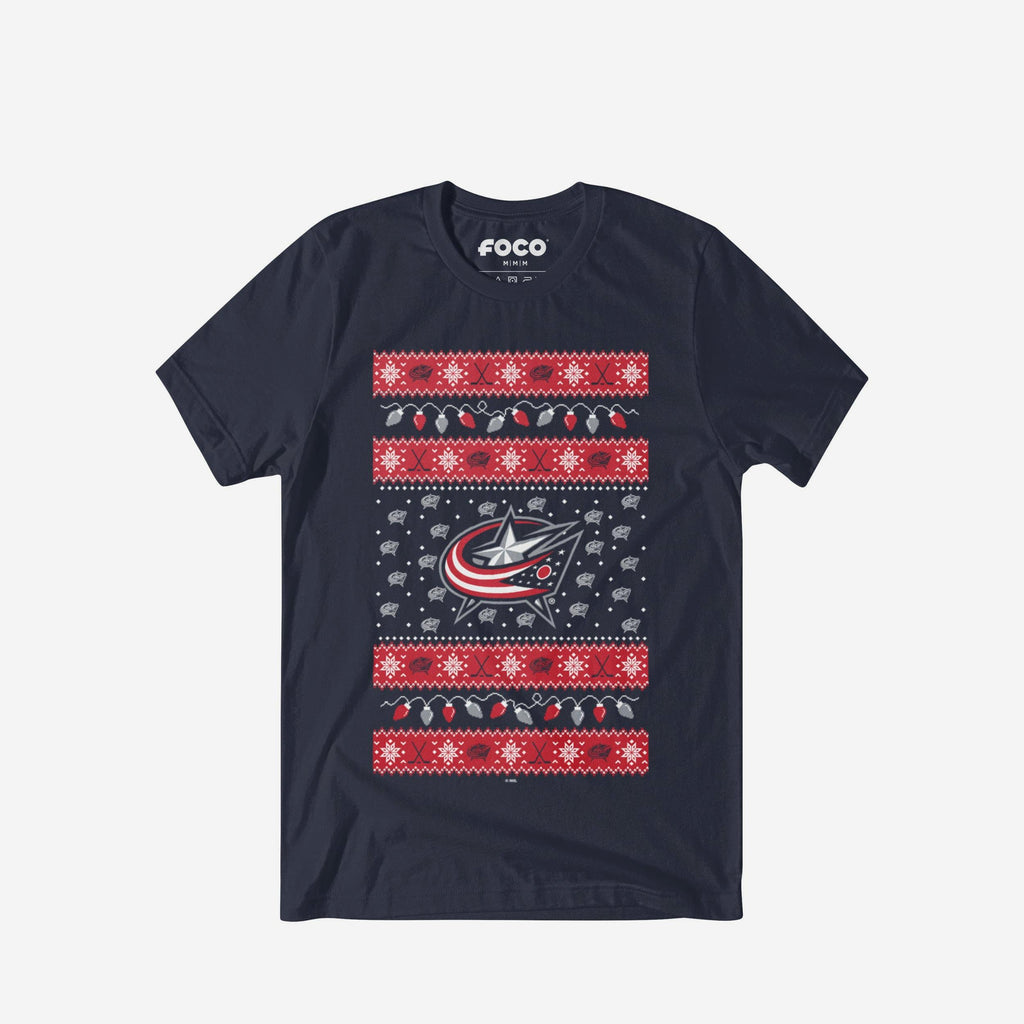 Columbus Blue Jackets Holiday Lights Sweater T-Shirt FOCO S - FOCO.com