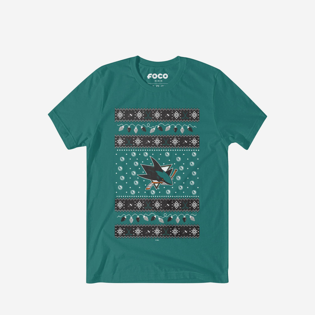 San Jose Sharks Holiday Lights Sweater T-Shirt FOCO S - FOCO.com
