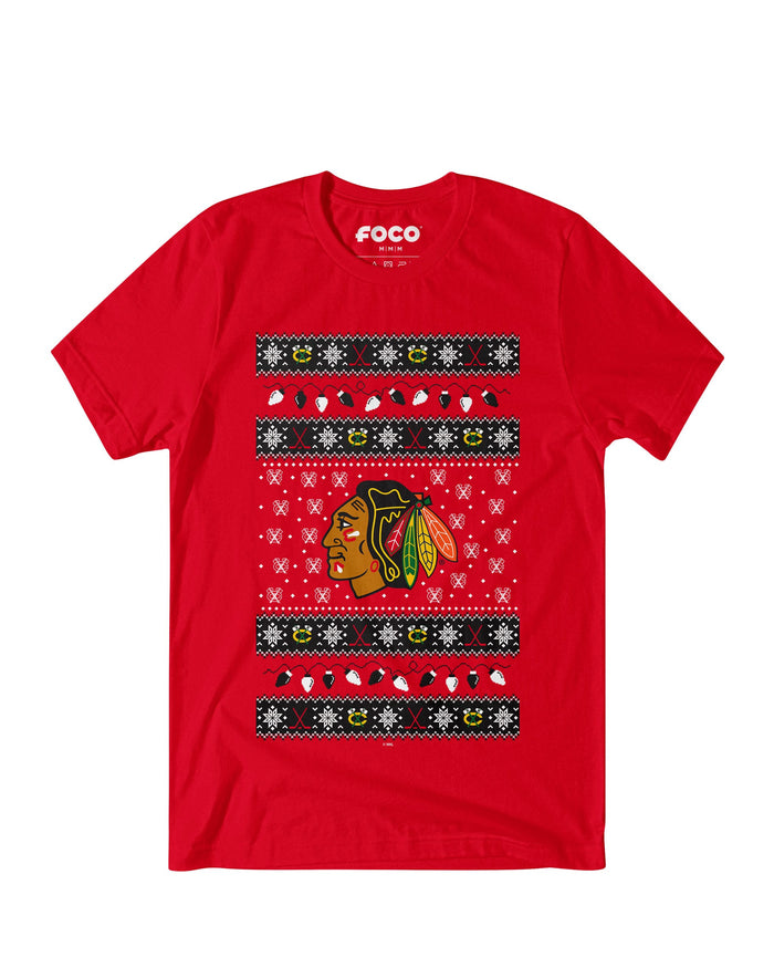 Chicago Blackhawks Holiday Lights Sweater T-Shirt