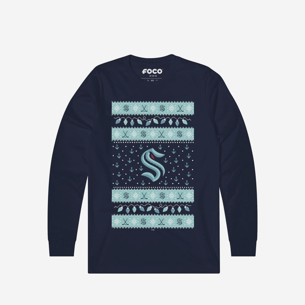 Seattle Kraken Holiday Lights Sweater Long Sleeve T-Shirt FOCO S - FOCO.com