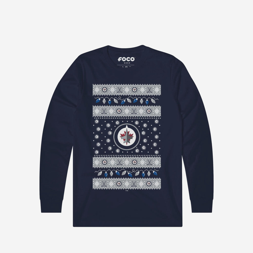 Winnipeg Jets Holiday Lights Sweater Long Sleeve T-Shirt FOCO S - FOCO.com