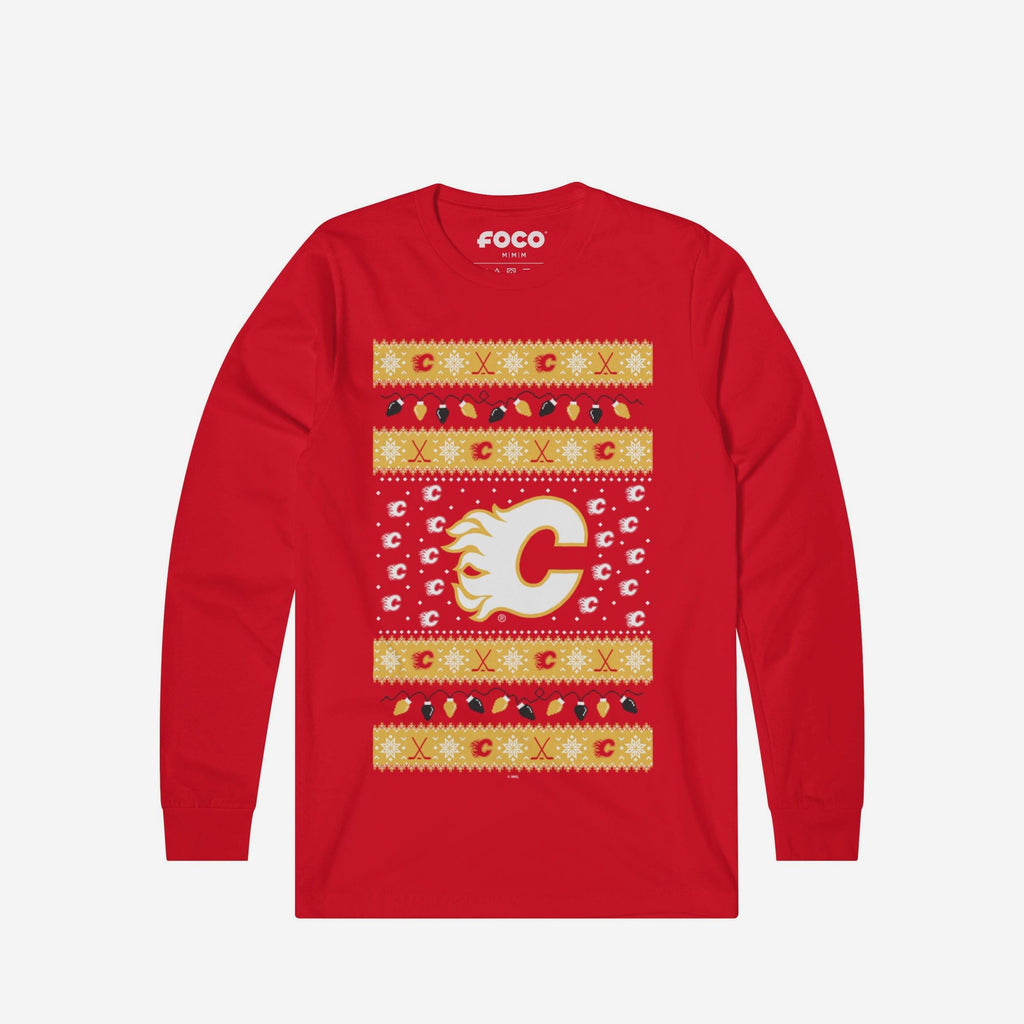 Calgary Flames Holiday Lights Sweater Long Sleeve T-Shirt FOCO S - FOCO.com