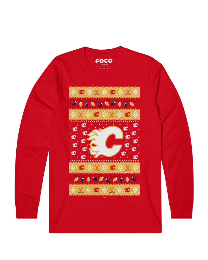 Calgary Flames Holiday Lights Sweater Long Sleeve T-Shirt