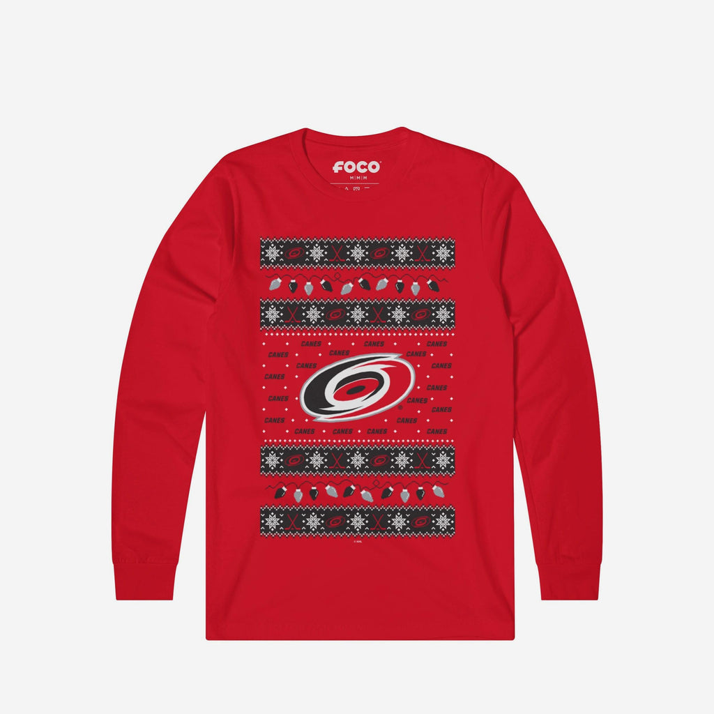 Carolina Hurricanes Holiday Lights Sweater Long Sleeve T-Shirt FOCO S - FOCO.com