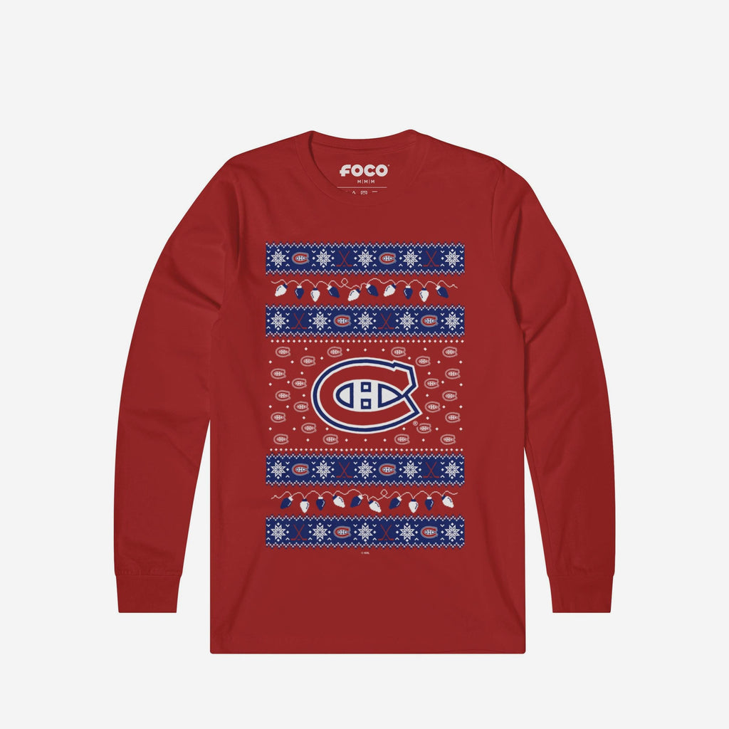 Montreal Canadiens Holiday Lights Sweater Long Sleeve T-Shirt FOCO S - FOCO.com