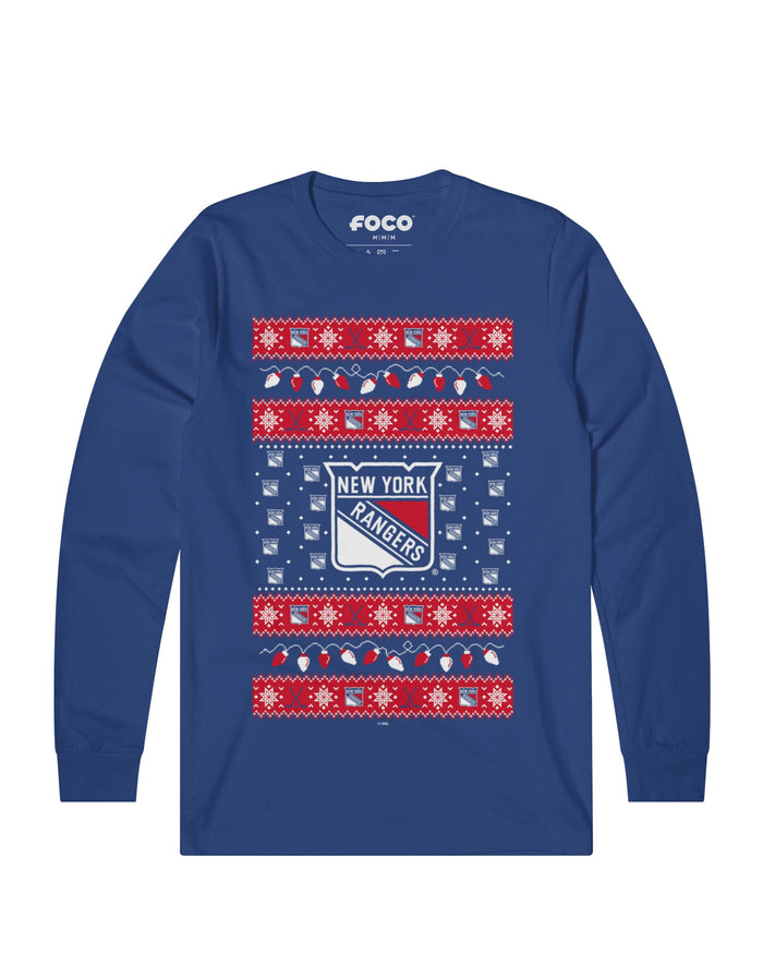 New York Rangers Holiday Lights Sweater Long Sleeve T-Shirt