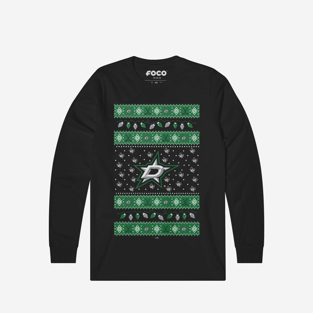 Dallas Stars Holiday Lights Sweater Long Sleeve T-Shirt FOCO S - FOCO.com