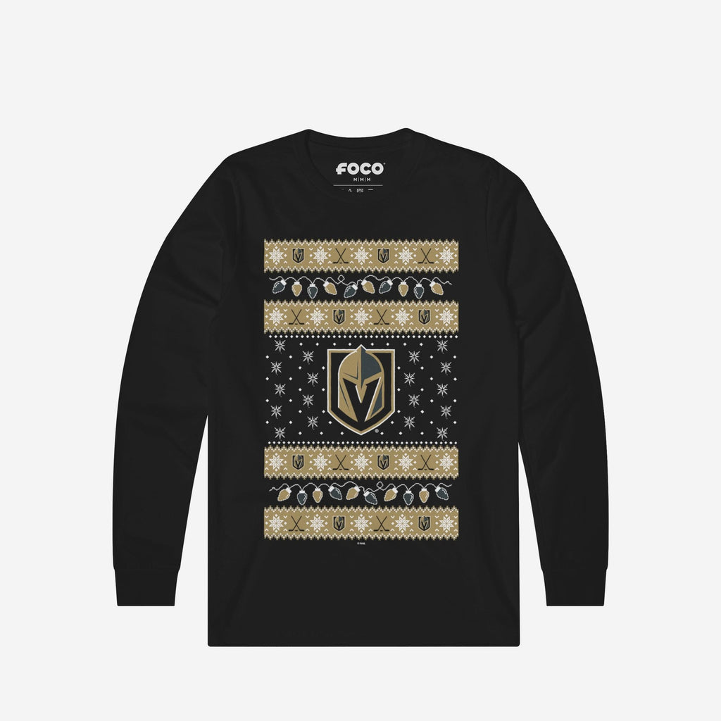 Vegas Golden Knights Holiday Lights Sweater Long Sleeve T-Shirt FOCO S - FOCO.com