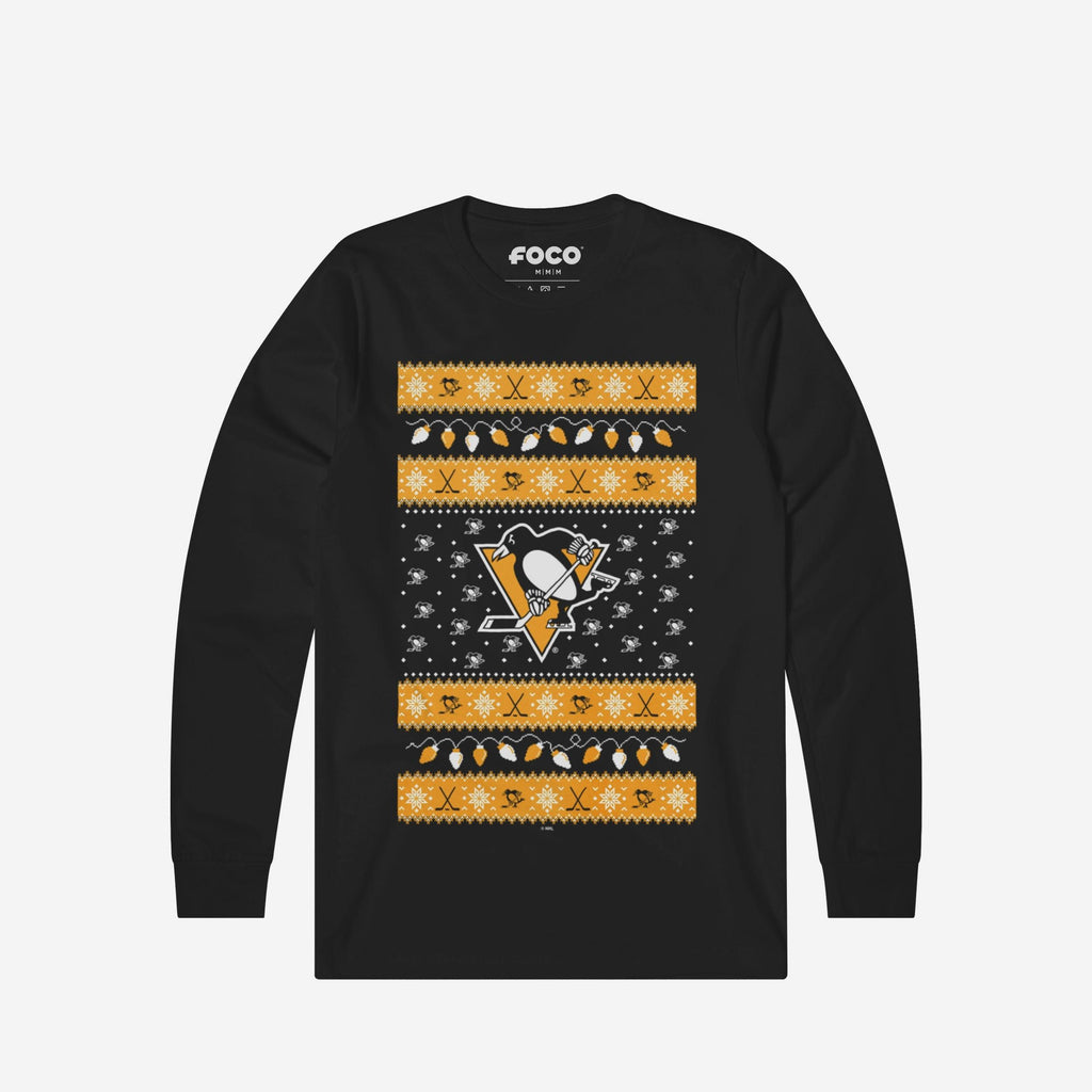 Pittsburgh Penguins Holiday Lights Sweater Long Sleeve T-Shirt FOCO S - FOCO.com