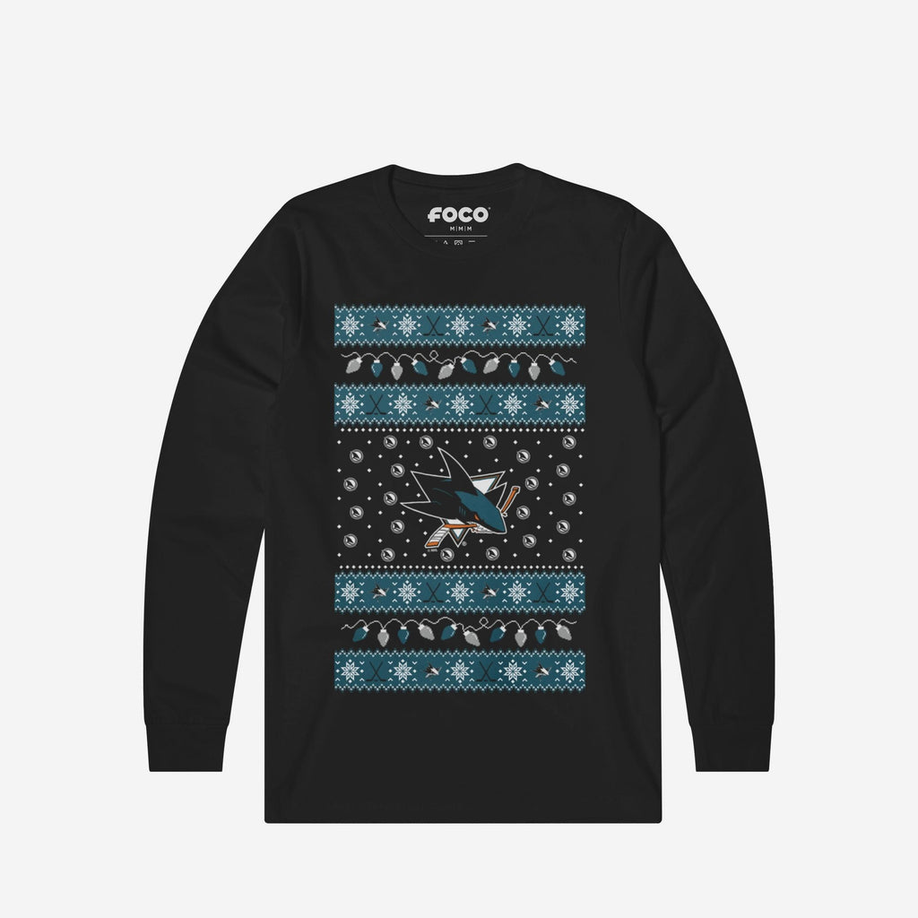San Jose Sharks Holiday Lights Sweater Long Sleeve T-Shirt FOCO S - FOCO.com