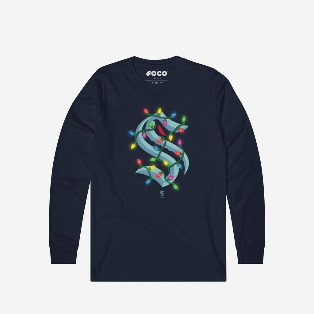Seattle Kraken Primary Logo Holiday Lights Long Sleeve T-Shirt FOCO S - FOCO.com