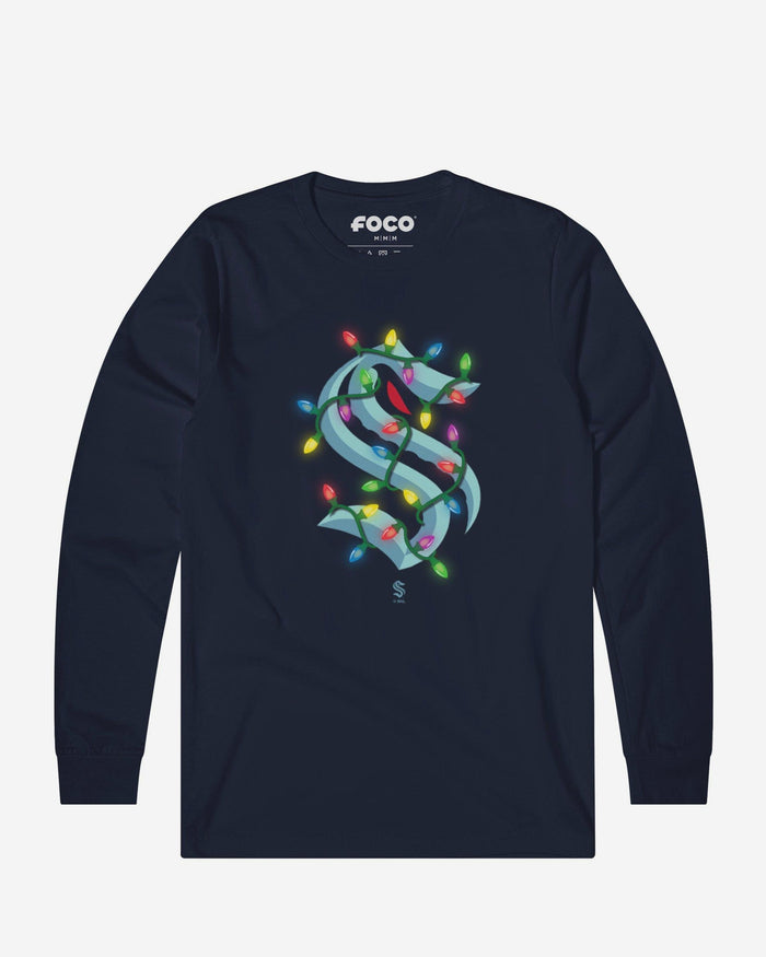 Seattle Kraken Primary Logo Holiday Lights Long Sleeve T-Shirt FOCO S - FOCO.com