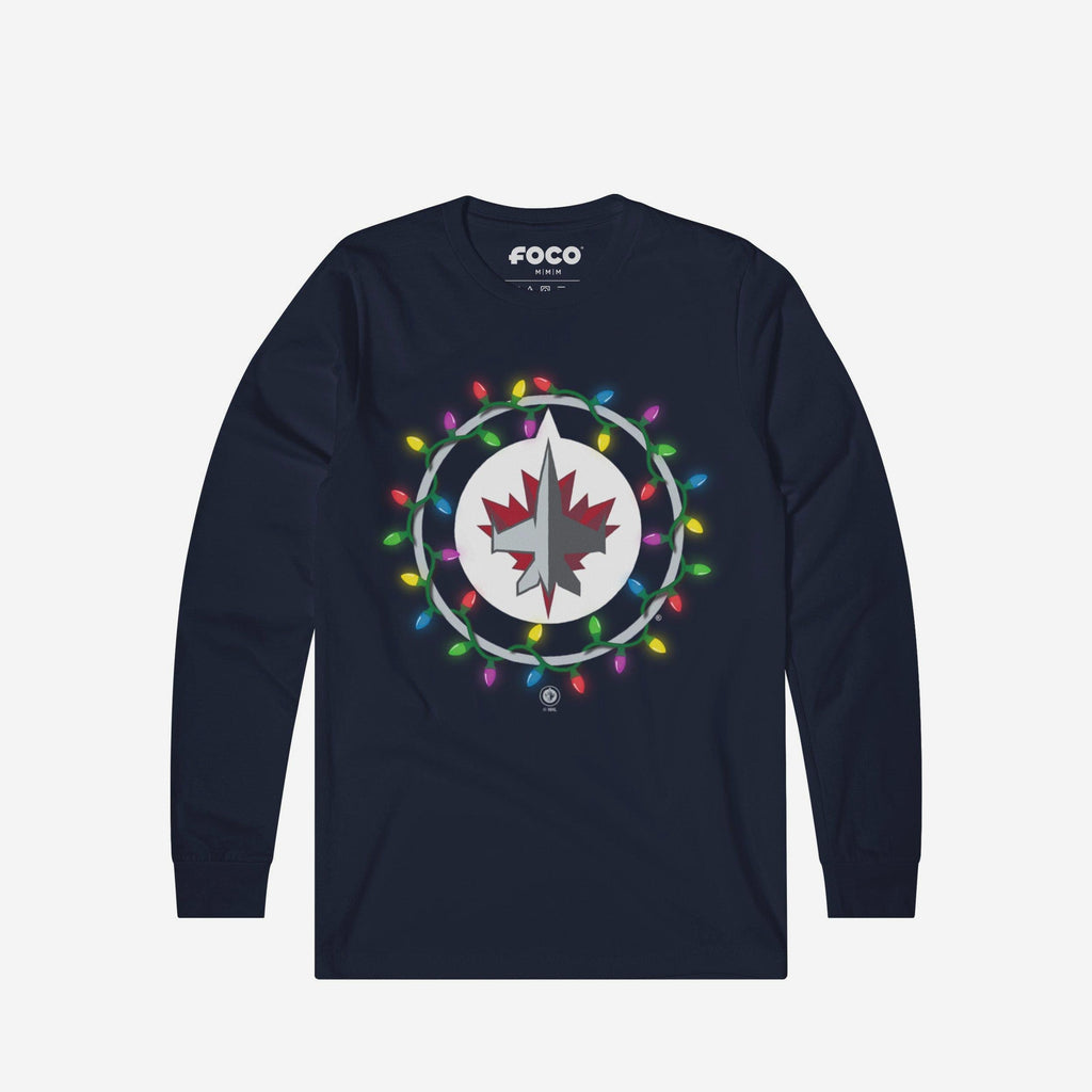 Winnipeg Jets Primary Logo Holiday Lights Long Sleeve T-Shirt FOCO S - FOCO.com