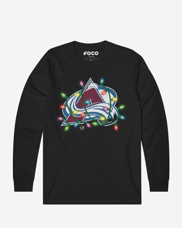 Colorado Avalanche Primary Logo Holiday Lights Long Sleeve T-Shirt FOCO S - FOCO.com