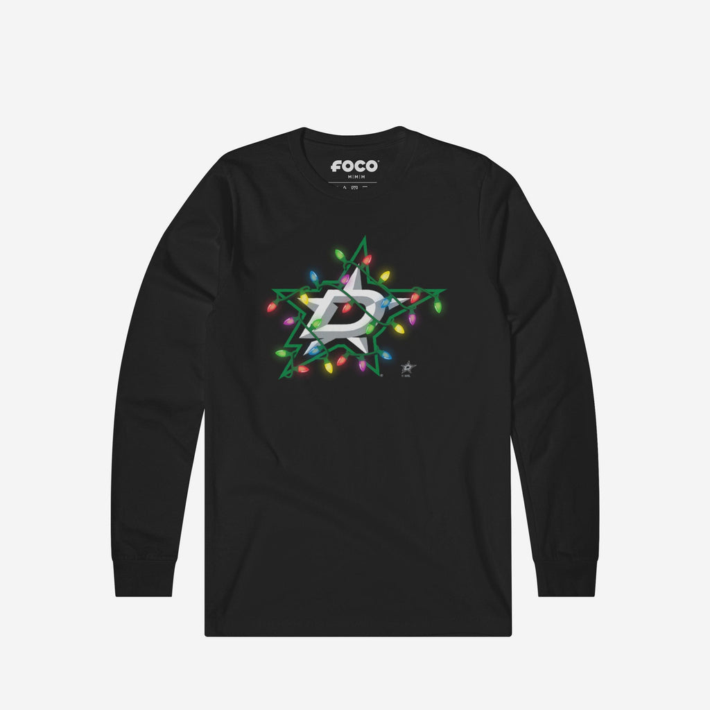 Dallas Stars Primary Logo Holiday Lights Long Sleeve T-Shirt FOCO S - FOCO.com