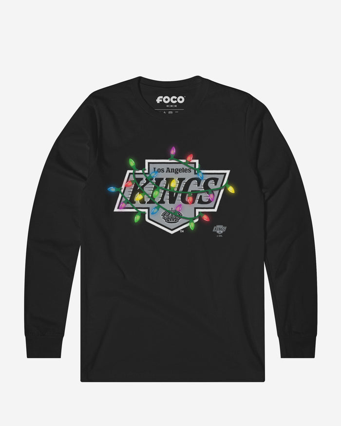 Los Angeles Kings Primary Logo Holiday Lights Long Sleeve T-Shirt FOCO S - FOCO.com