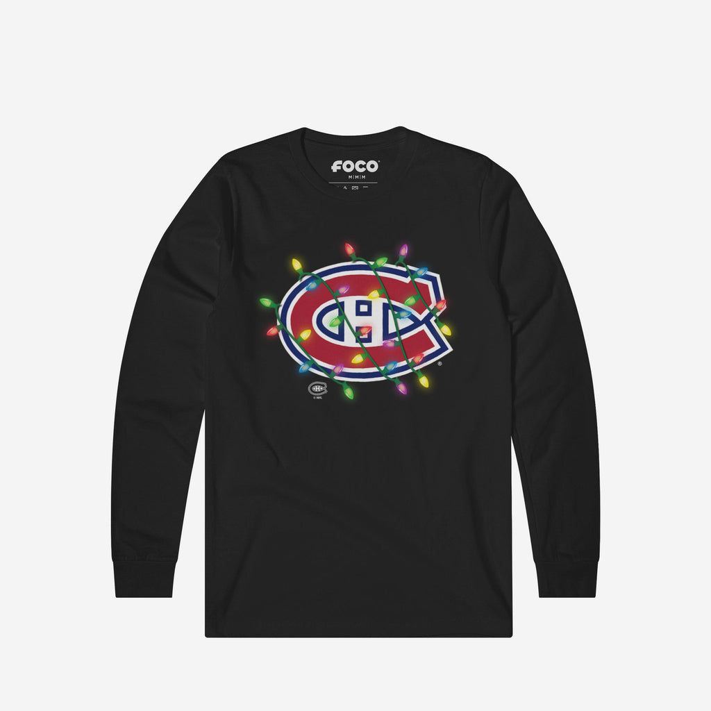 Montreal Canadiens Primary Logo Holiday Lights Long Sleeve T-Shirt FOCO S - FOCO.com