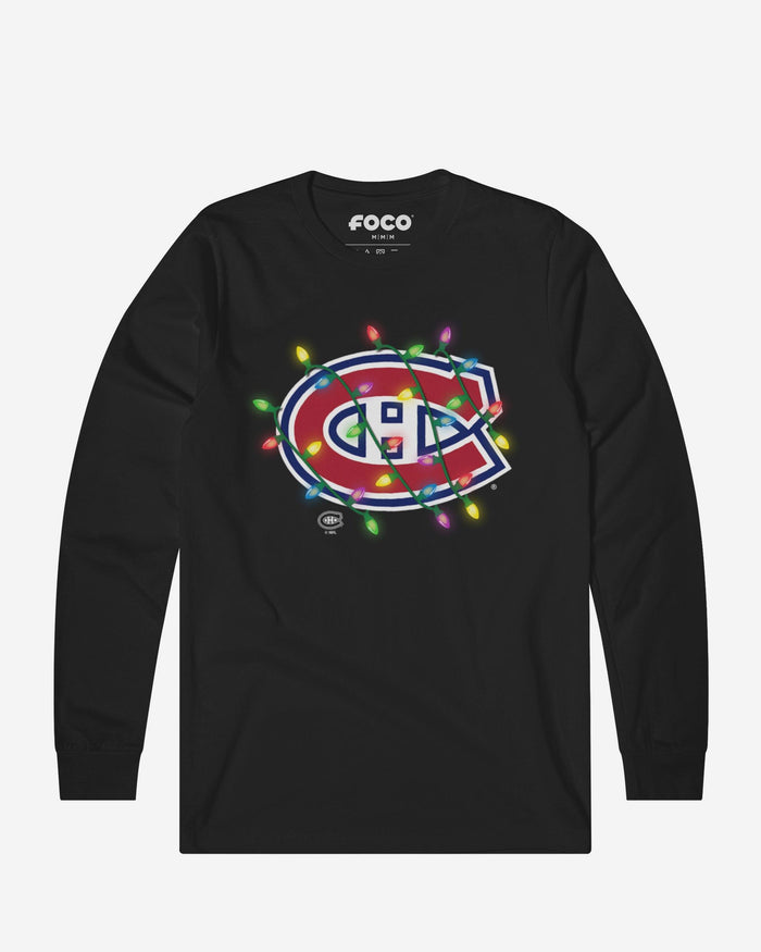 Montreal Canadiens Primary Logo Holiday Lights Long Sleeve T-Shirt FOCO S - FOCO.com