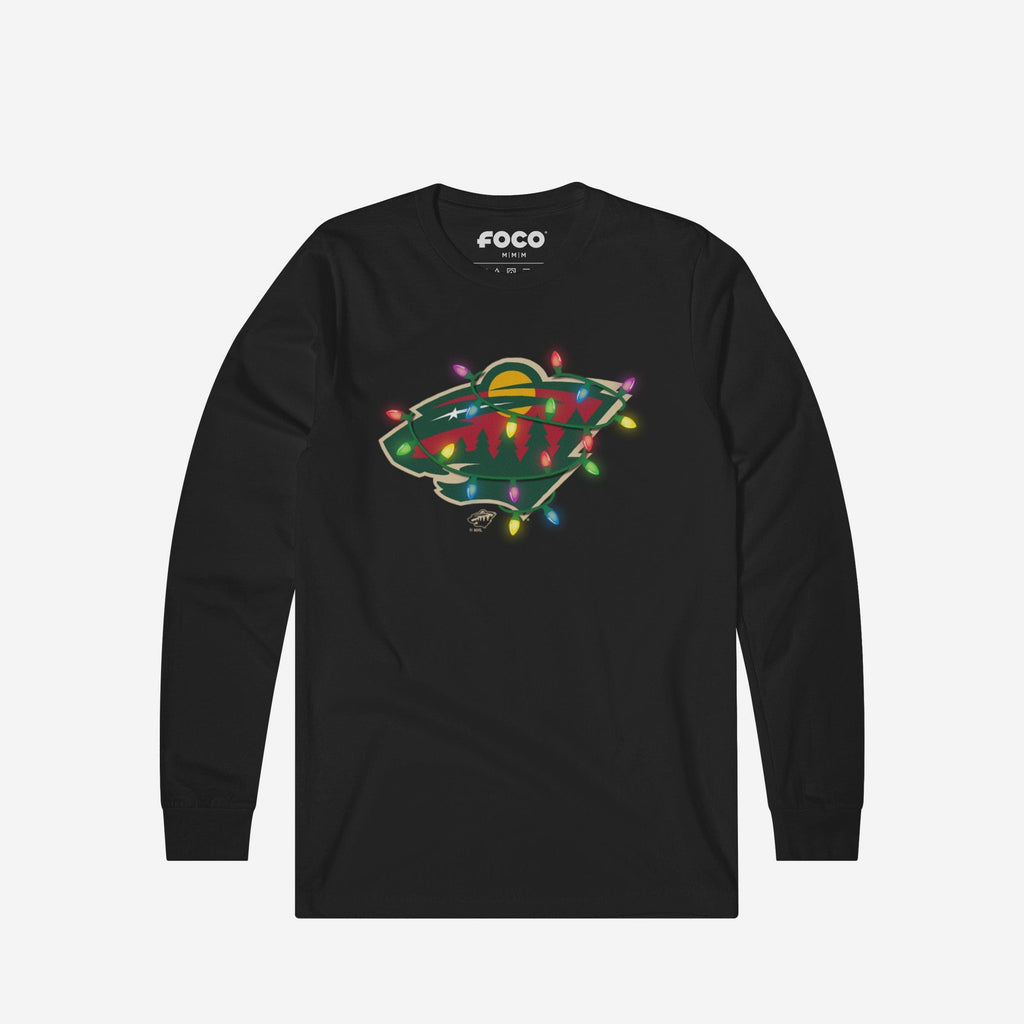 Minnesota Wild Primary Logo Holiday Lights Long Sleeve T-Shirt FOCO S - FOCO.com