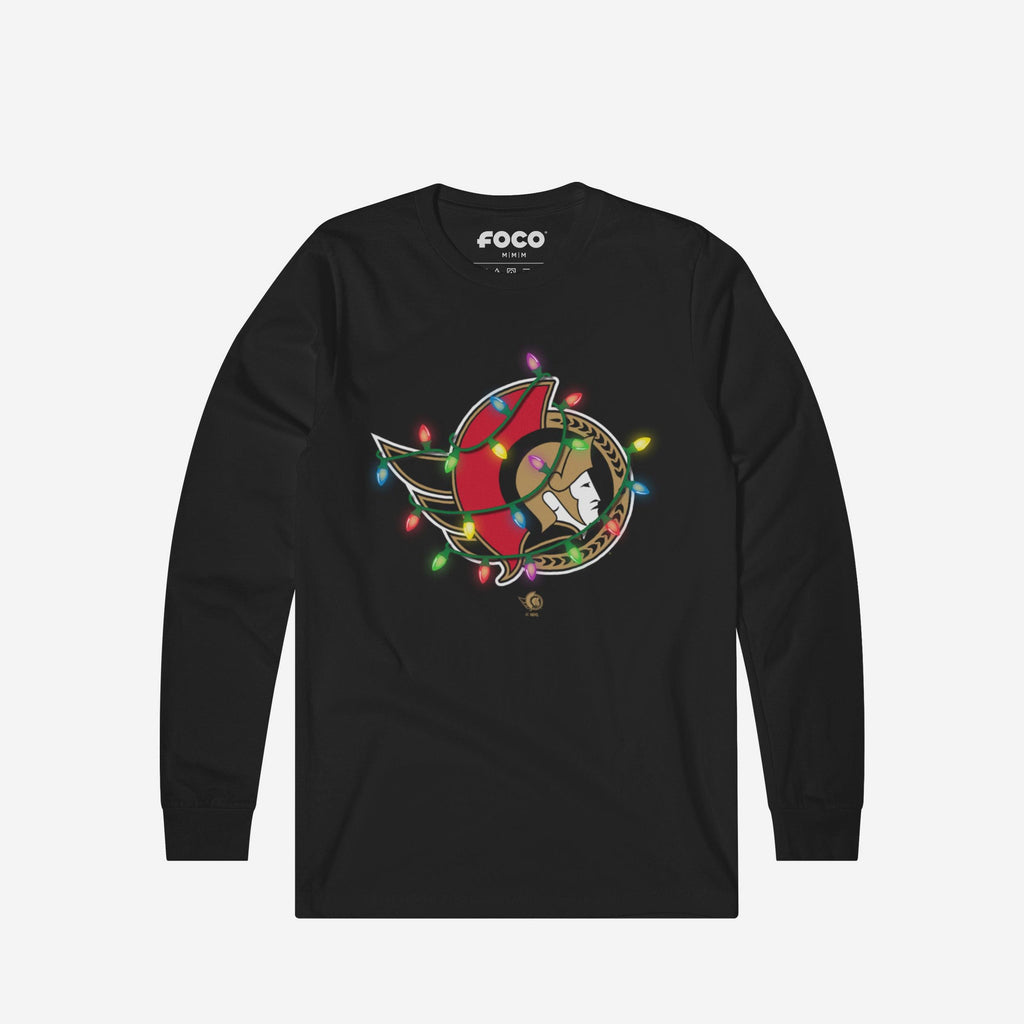 Ottawa Senators Primary Logo Holiday Lights Long Sleeve T-Shirt FOCO S - FOCO.com