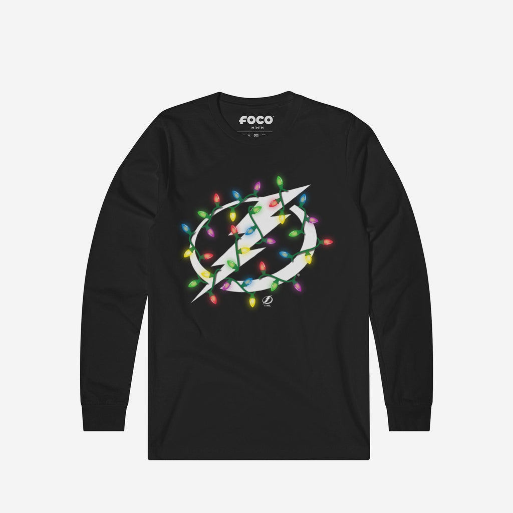 Tampa Bay Lightning Primary Logo Holiday Lights Long Sleeve T-Shirt FOCO S - FOCO.com