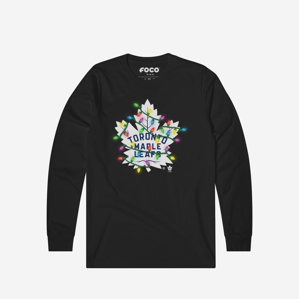 Toronto Maple Leafs Primary Logo Holiday Lights Long Sleeve T-Shirt FOCO S - FOCO.com