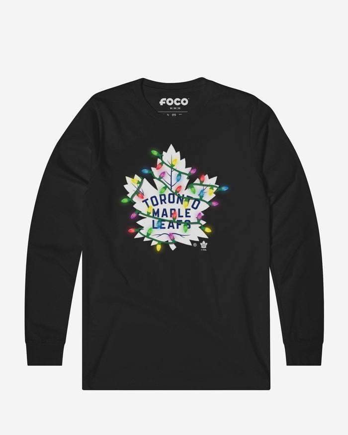 Toronto Maple Leafs Primary Logo Holiday Lights Long Sleeve T-Shirt FOCO S - FOCO.com