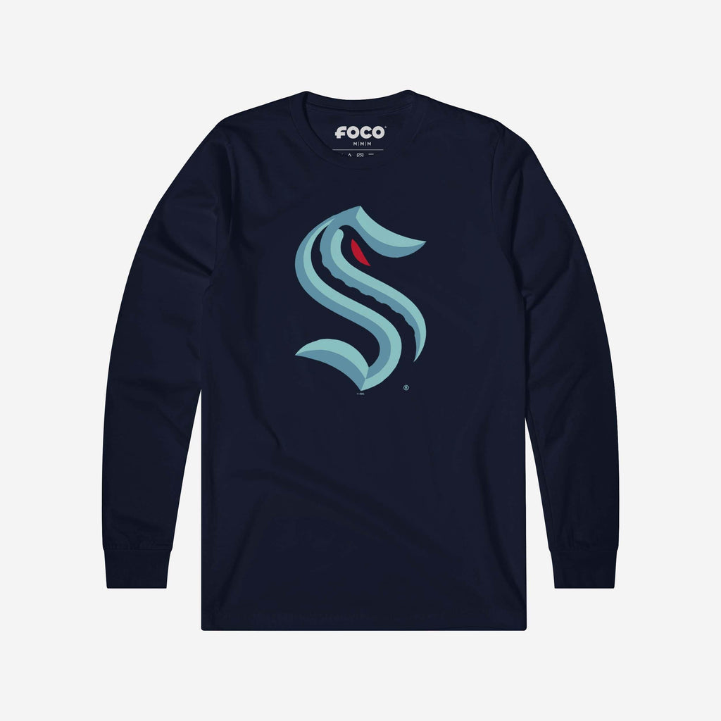 Seattle Kraken Primary Logo Long Sleeve T-Shirt FOCO Navy S - FOCO.com