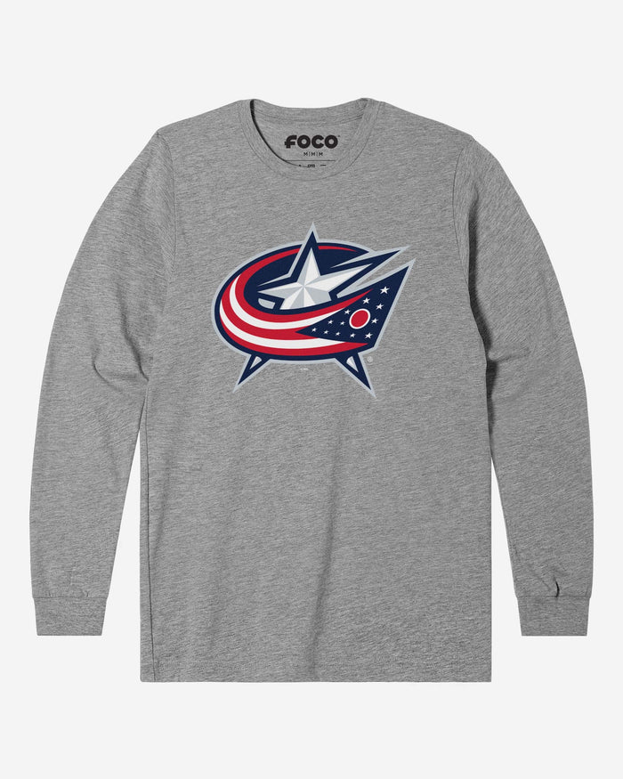 Columbus Blue Jackets Primary Logo Long Sleeve T-Shirt FOCO Athletic Heather S - FOCO.com