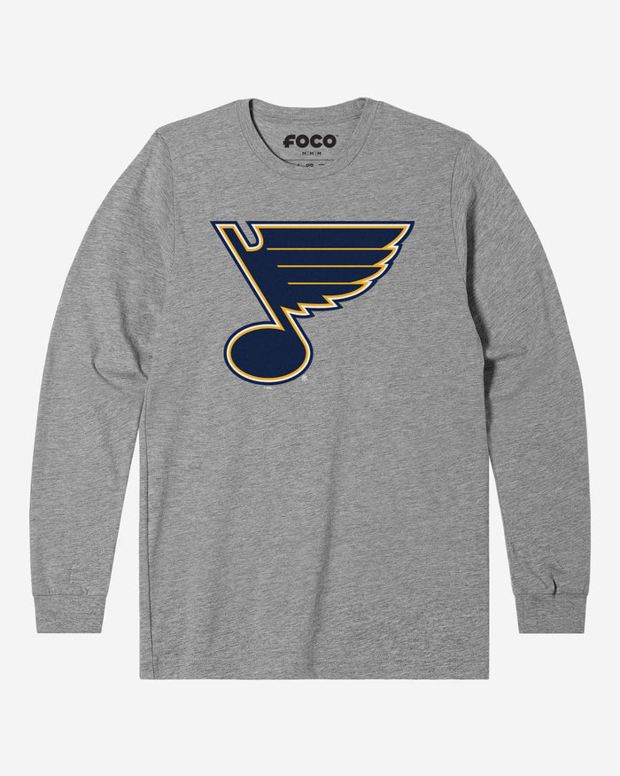 St Louis Blues Primary Logo Long Sleeve T-Shirt FOCO Athletic Heather S - FOCO.com