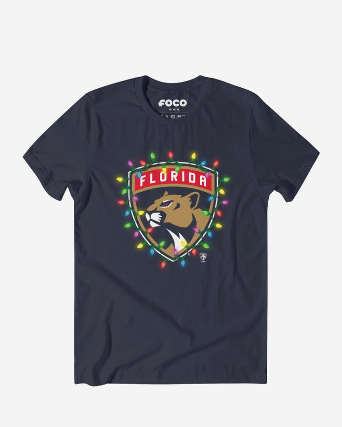 Florida Panthers Primary Logo Holiday Lights T-Shirt FOCO S - FOCO.com
