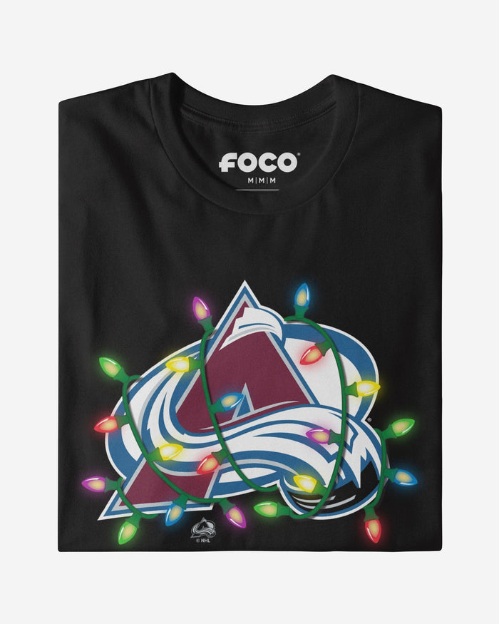 Colorado Avalanche Primary Logo Holiday Lights T-Shirt FOCO S - FOCO.com