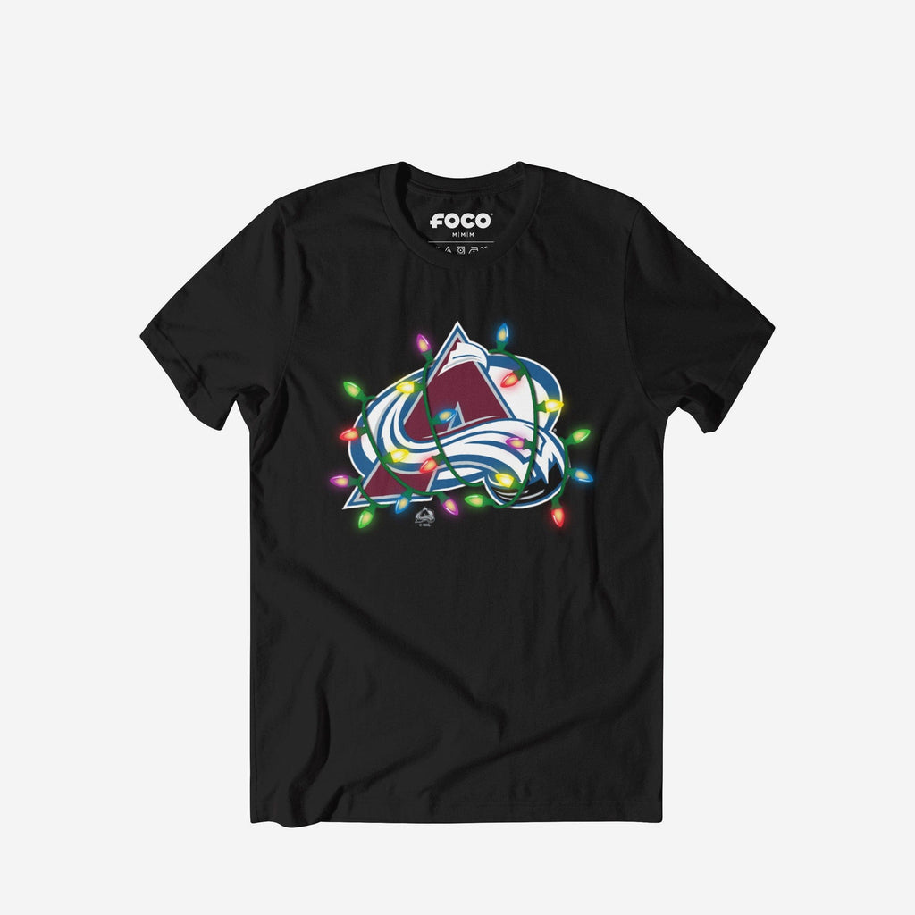 Colorado Avalanche Primary Logo Holiday Lights T-Shirt FOCO S - FOCO.com