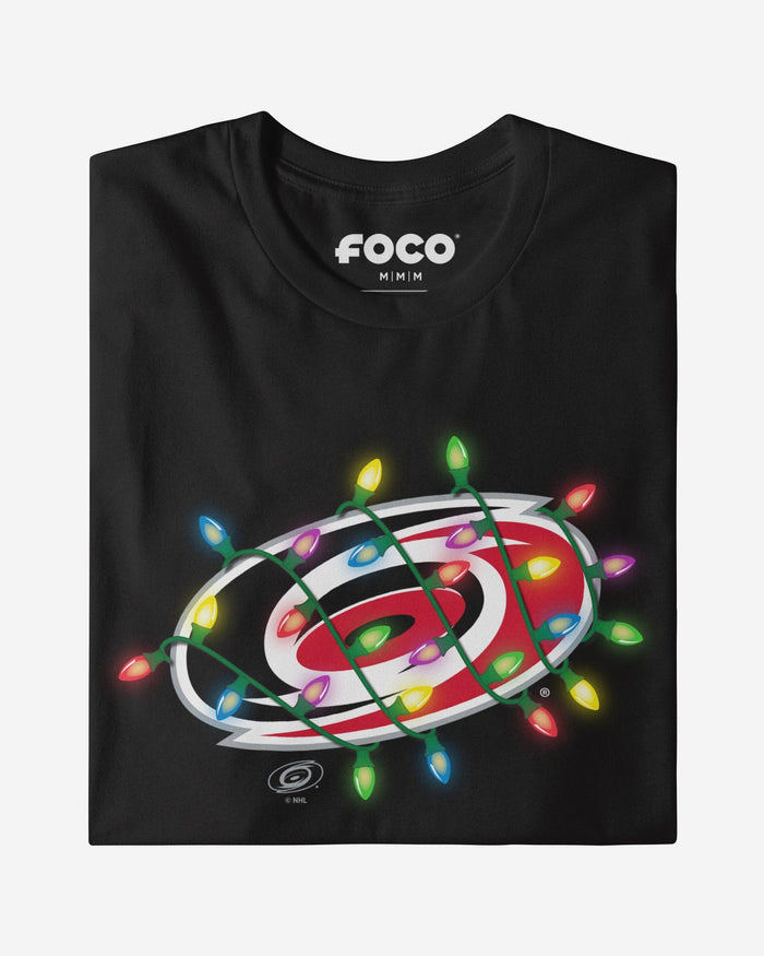 Carolina Hurricanes Primary Logo Holiday Lights T-Shirt FOCO S - FOCO.com