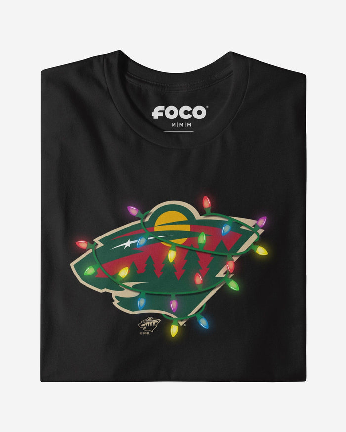 Minnesota Wild Primary Logo Holiday Lights T-Shirt FOCO S - FOCO.com