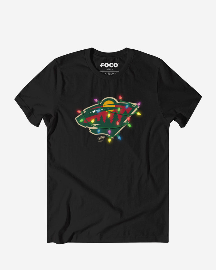 Minnesota Wild Primary Logo Holiday Lights T-Shirt FOCO S - FOCO.com
