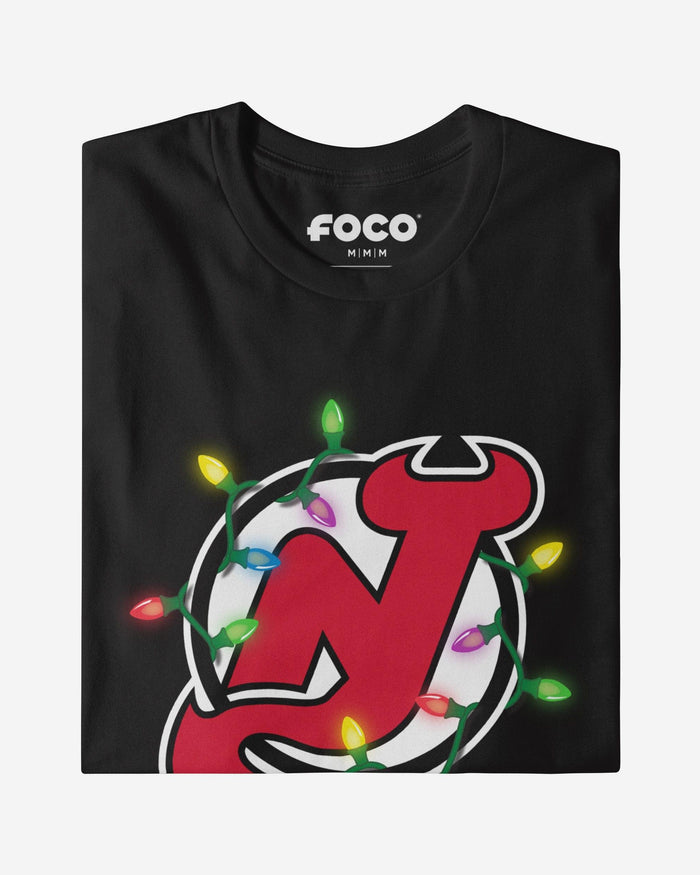 New Jersey Devils Primary Logo Holiday Lights T-Shirt FOCO S - FOCO.com