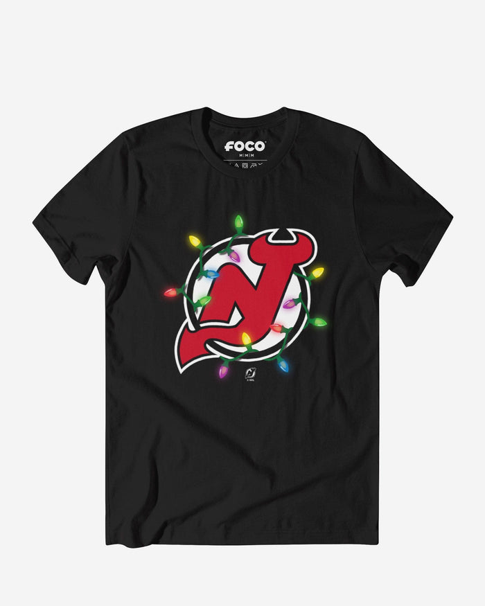 New Jersey Devils Primary Logo Holiday Lights T-Shirt FOCO S - FOCO.com