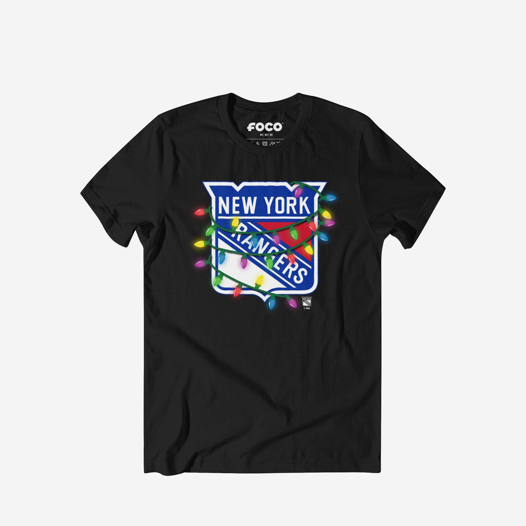 New York Rangers Primary Logo Holiday Lights T-Shirt FOCO S - FOCO.com