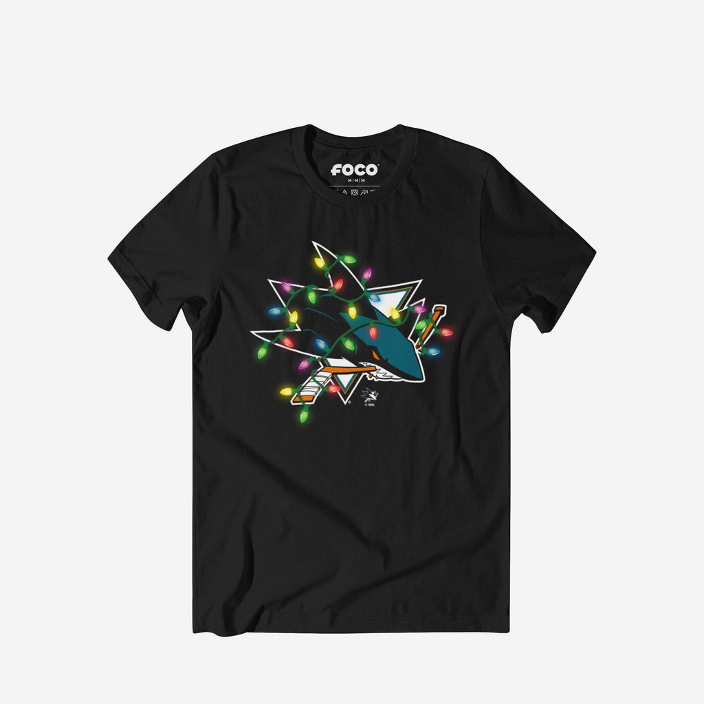 San Jose Sharks Primary Logo Holiday Lights T-Shirt FOCO S - FOCO.com