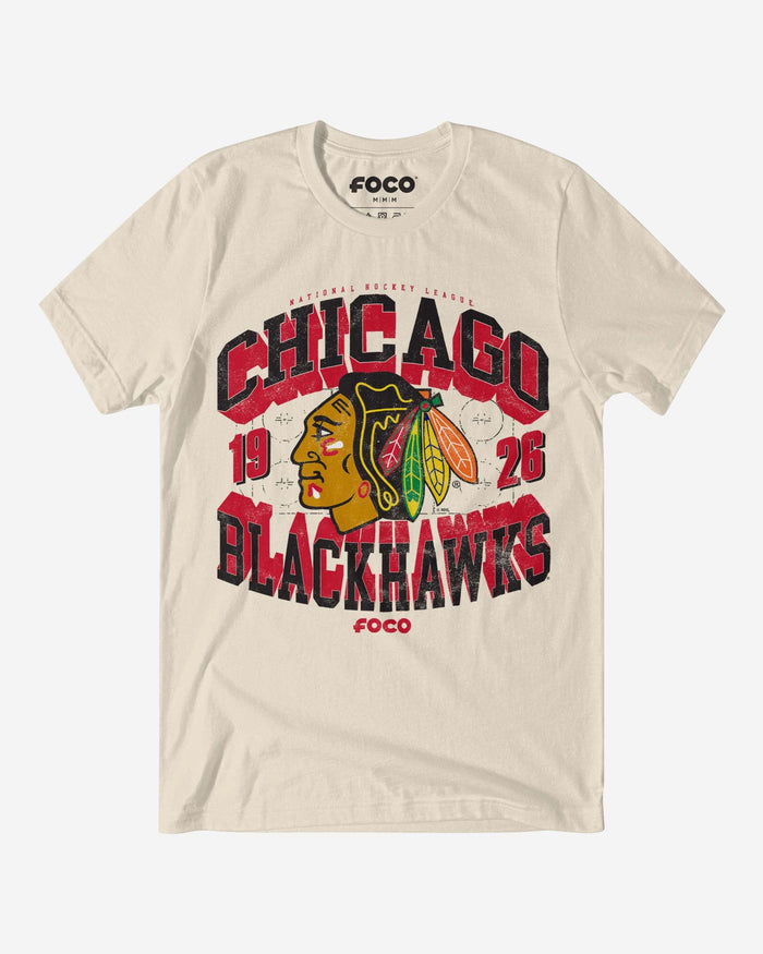 Chicago Blackhawks Rink Arched Wordmark T-Shirt FOCO Natural S - FOCO.com