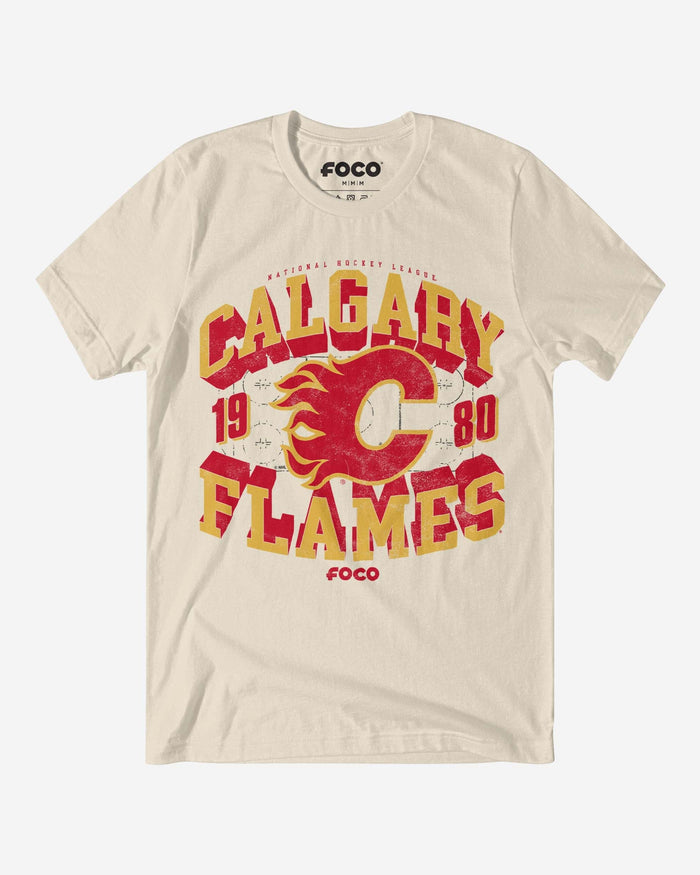 Calgary Flames Rink Arched Wordmark T-Shirt FOCO Natural S - FOCO.com